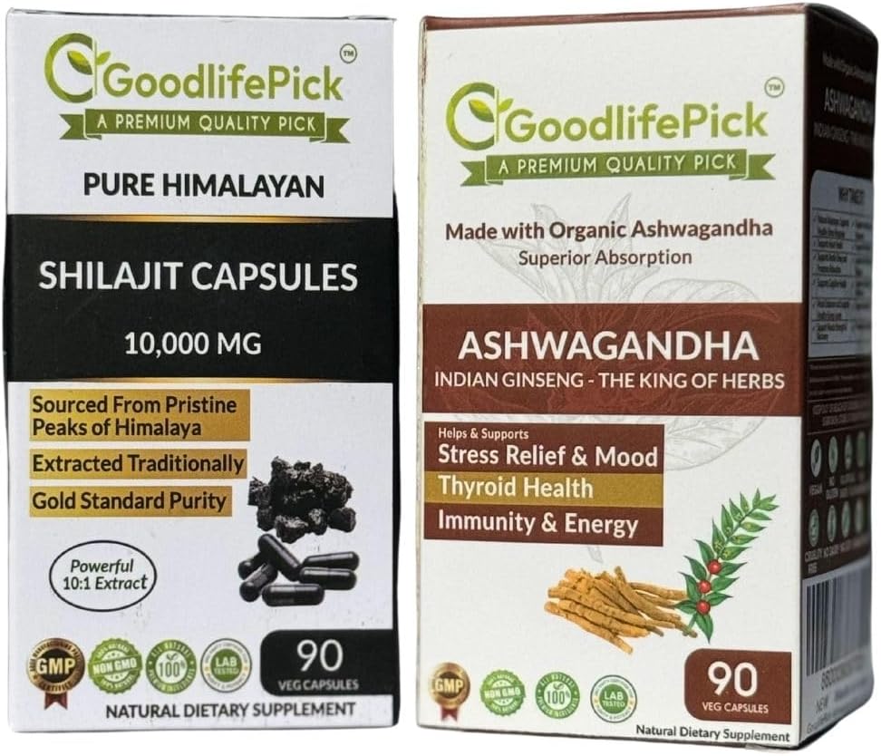 Himalayan Shilajit Kapsulė & Ashwagandha Kapsules Paketas 2. 90 + 90 ct aukso standartinė Premium kokybė Max Privalumai. Visi natūralūs ne GMO No Ryžių milteliai Nr piltuvas Nr Silicio dioksidas Nr Stearate
