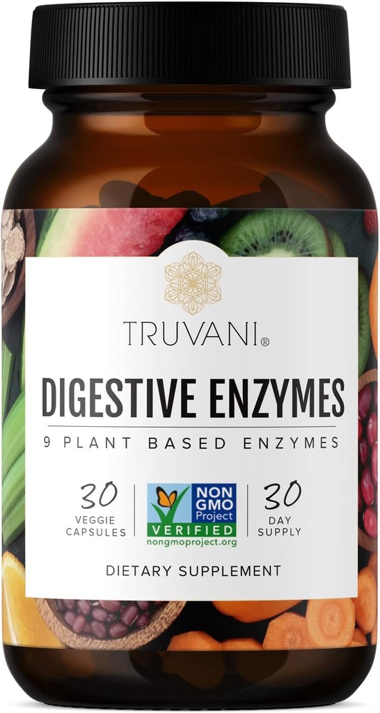 Truvani Verdauungsenzyme | 9 Enzymmischung | Verdauungsunterstützung | Reduzieren Bloating | Erhöhte Nährstoffabsorption | Non-GMO Kapseln| 30 Tage Versorgung