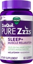 ZzzQuil Pure Zzzs Relaxación Músculo Melatonin Sleep Gummies, soporta a función muscular, axuda a caer asleep natural, rápida, Melatonin + magnesio, No próximo día Grogginess, sen drogas, 60ct