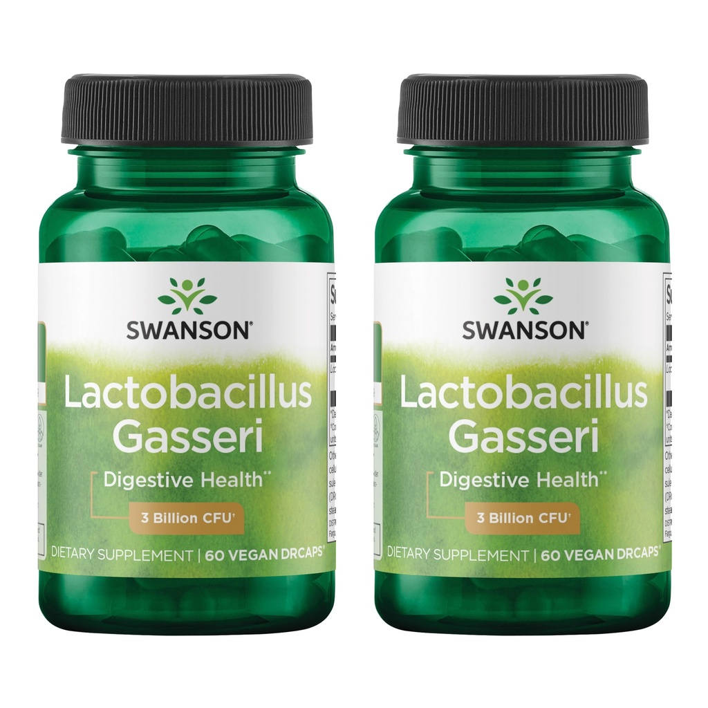 Swanson Lactobacillus Gasseri Probiotic for Adults Seeking Digestive and Metabolic Support with 3 Billion CFU - Acid-Resistant, No Refrigeration (60 Vegan Capsules, 2 Pack)