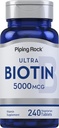 Piping Rock Biotin 5000mcg Mex124; 240 tabletter Mex124; Beauty Vitamin Supplement Mex124; Vegetar, Non- GMO, Gluten Free