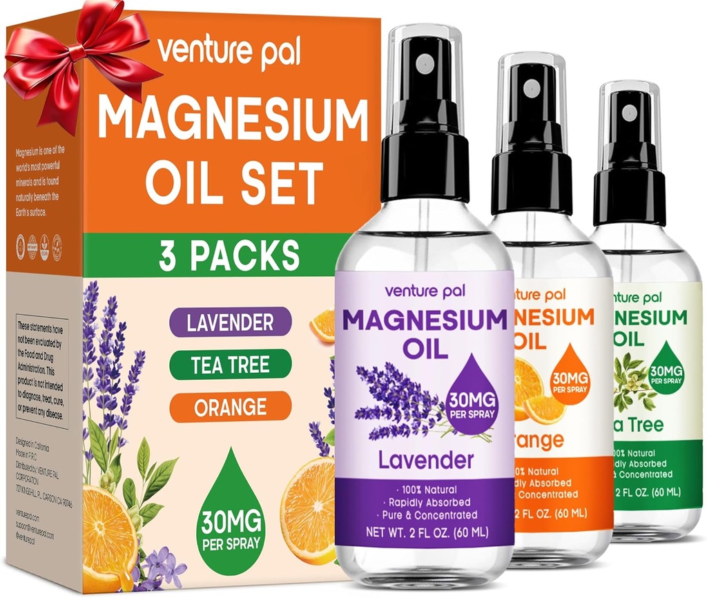 Venture Pal 3-pack Topical Magnesium Oil Spray Set voor Feet  Snelle absorptie, niet-grijs