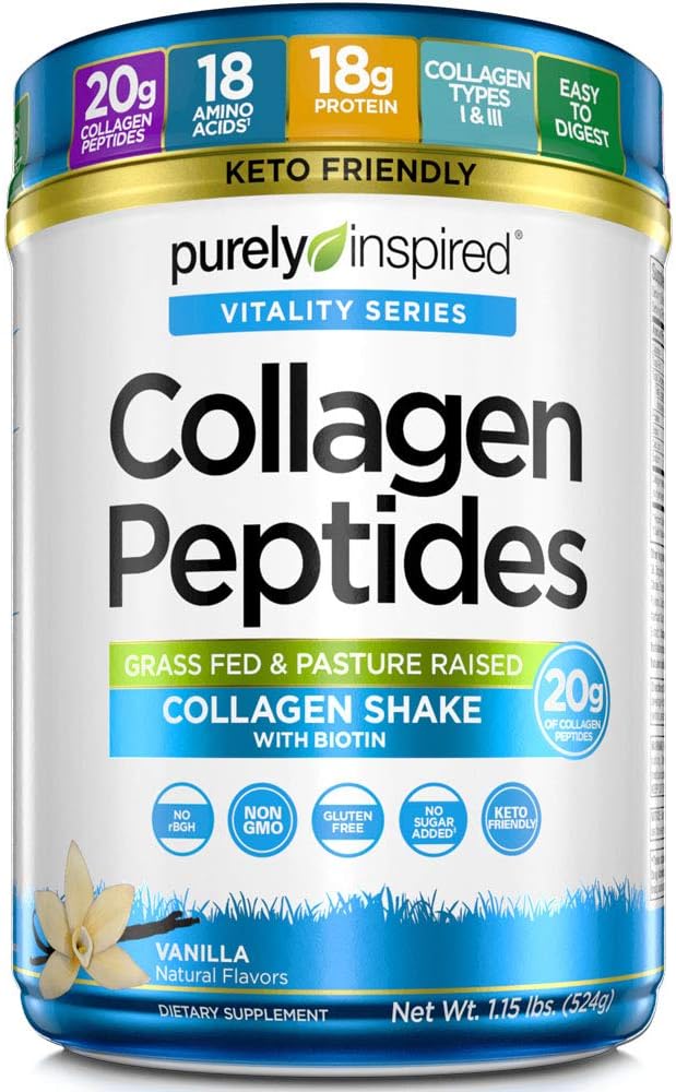 Collagen Powder Collagen Peptides Powder | Collagen Supplements for Women and Men | Collagen Protein Powder with Biotin | Keto Friendly & Non-GMO | Vanilla, 1.15 lbs (23 zerbitzatu)