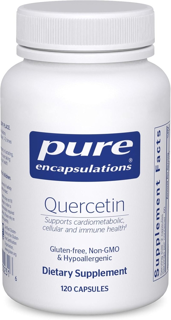 Encapsulacións puras Quercetina - 500 mg - Apoio inmune, saúde celular e saúde cardíaca - Suplemento antioxidante - Gluten gratis e non-GMO - 120 cápsulas