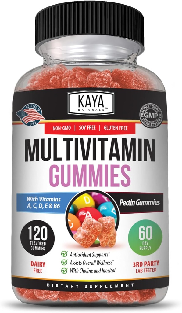 Kaya Naturals Adult Multi Vitamin Gummy, 120 Count, Biotin, Vitamine A, B-12, C & E, inclusief zink, foliumzuur, aardbeiensmaak (120 Gummies)