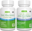 Triple Magnesium Complex + Zinc Complex Vegan Bundle, High Absorption Chelated Magnesium + 25 мг Chelated Zinc Picolinate & Bisglycinate with Copper, by Igennus