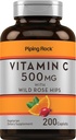 Piping Rock Vitamin C | 500 mg | 200 kapeller | med Rose HIPS | Vegetarisk, ikke-GMO, Glutenfri Supplement