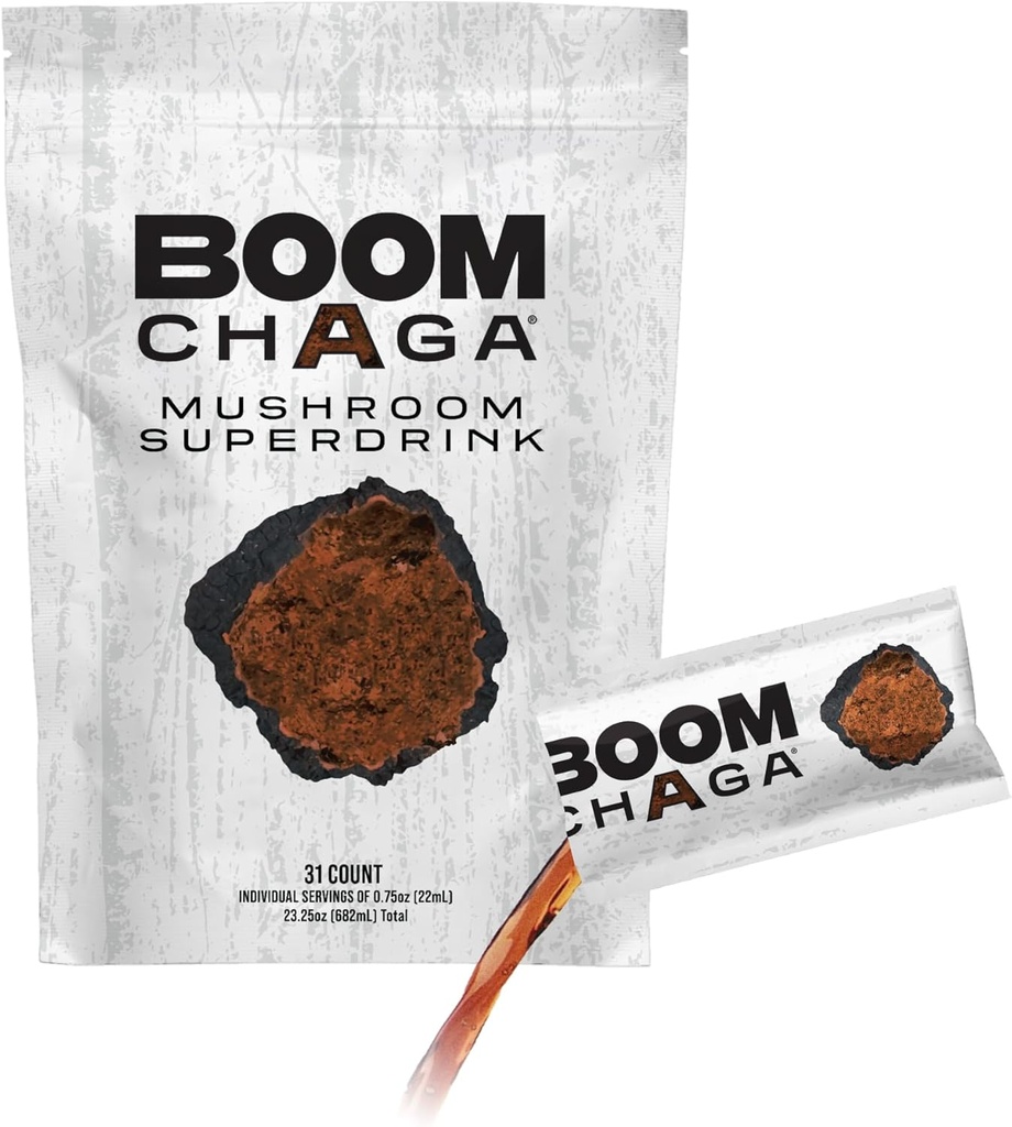 Mushroom Superdrink, Chaga Mushroom Extract Liquid Concentrate med antioxidanter för anti-inflammation och immunitet Boost, Beta-Glucans för hjärthälsa, Oxalate-Free, 31 Single-Serving Packets