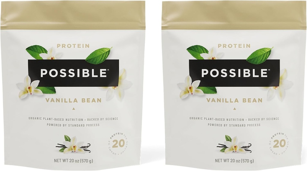 Protein Powder Vanilla Bean - 20g of Vegan, Plant-Based Protein Mix - Non-GMO, Non-Dairy, Gluten-Free - 3.5g of BCAAs - 9 Essential Amino Acids - 30-Day Supply - 2 Bag, 30 Servings