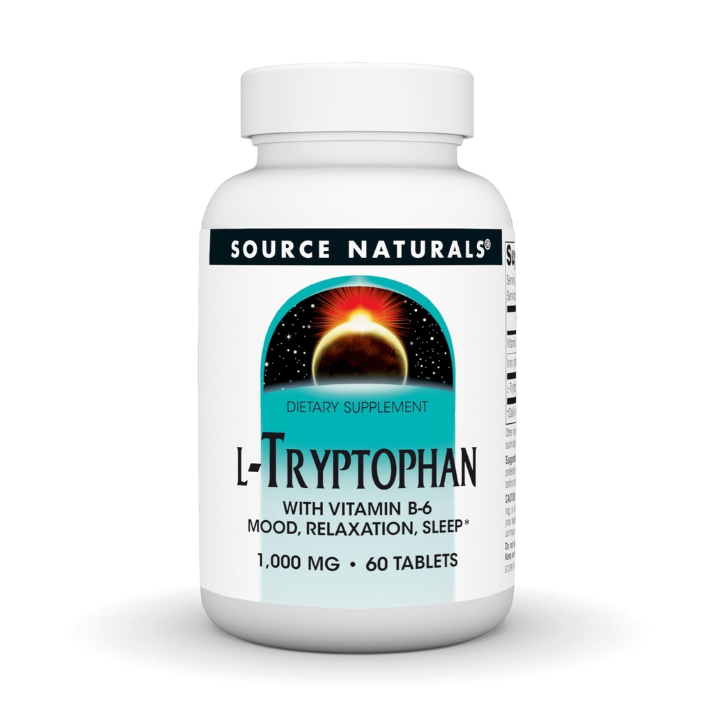 Source Naturals L-Tryptophan with Vitamin B-6 - Support Mood, Relaxation and Sleep - 1000mg - 60 Tablets