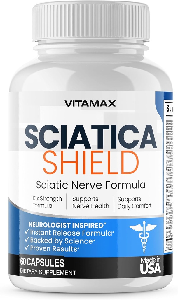 Sciatic Nerve Health Support Appliment  по 10x Формула Alpha Lipoic Acid Folic Acid, Turmeric, Glucosamine, MSM, Vitamin B Complex - Произведено в САЩ