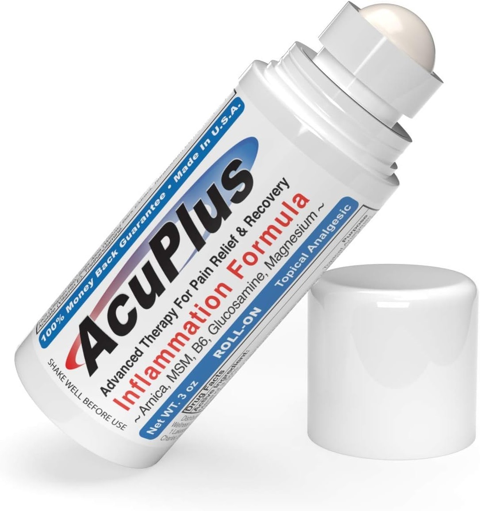 AcuPlus - Pain Relief Roll On - Topical Anti Inflammatory to Soothe Muscles & Joints - Arthritis Pain Reliever, Bursitis, Tendonitis Cream - TSA Compliant, Convenient Roll On - 3 fl. oz. (Pack of 1)