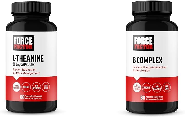 Force Factor L Theanine 200mg és B-vitamin Complex Supply Bundle, 60 kapszula