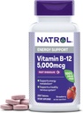 Natrol Vitamin B12 5.000 mcg, Fast Opløs Vitamin B12 Supplement Understøtter en sund nervesystem og energi Metabolisme, 200 tabletter, Op til en 200 dages forsyning