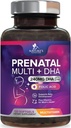 Nhiễm trùng tuyến tiền sản với dung dịch folic acid & DHA, hỗ trợ phát triển não Fetal với Folate & Omega 3's, Previtamin cho phụ nữ, vitamin A, C, B6, B12 & Iron, phụ mang thai - 120 Softgels