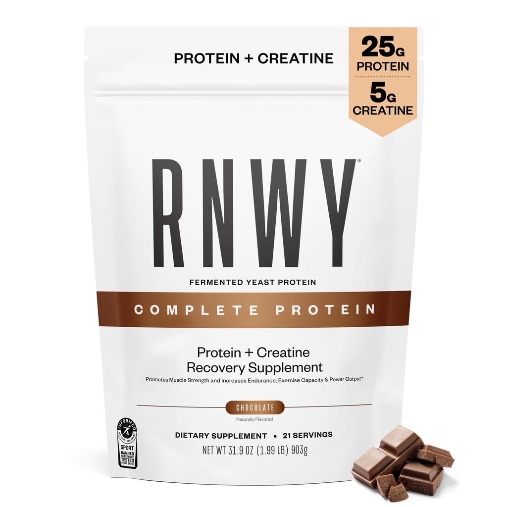 RNWY Complete Protein, 25g Yeast Protein + 5g Creatine Monohydrate, Vegan, Dairy-Free, Informed Sport Certified, Post-Workout Recovery for Endurance Athletes, Chocolate, 21 Servings