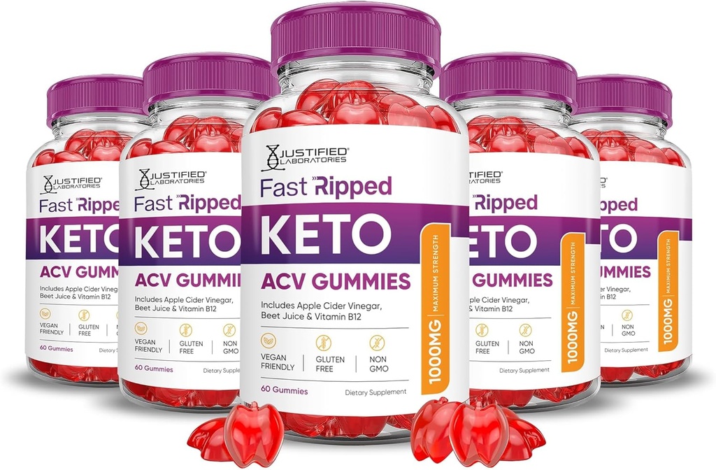 Justified Laboratories (5 balenia Fast Ripped Keto ACV Gummies Advanced Formula 1000MG Fast Ripped Formulateed s Pomegranate Repeat Juice prášok B12 Vegan Non GMO 300 Gummy