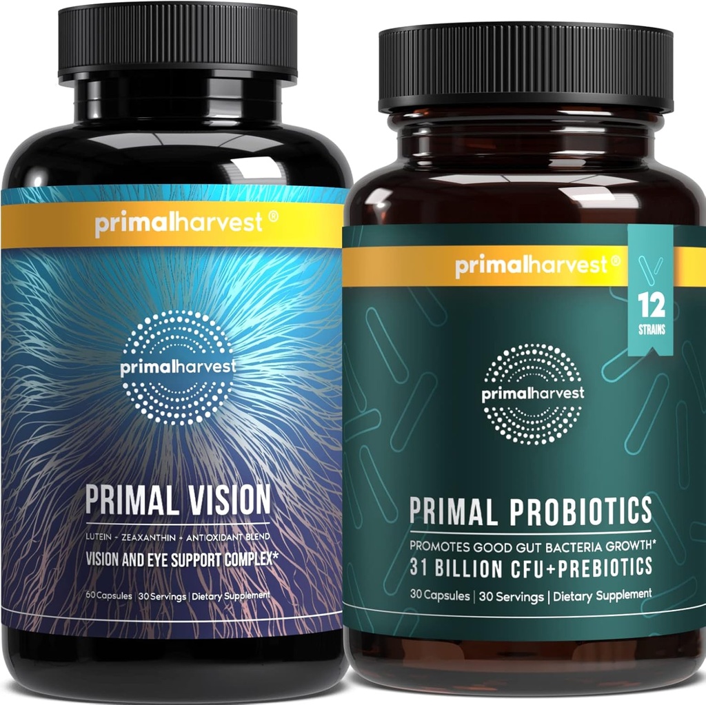 Primal Harvest Probiotics & Vision Supplements för kvinnor och män Vision och Eye Support Komplex med Lutein, Zeaxanthin Bundle