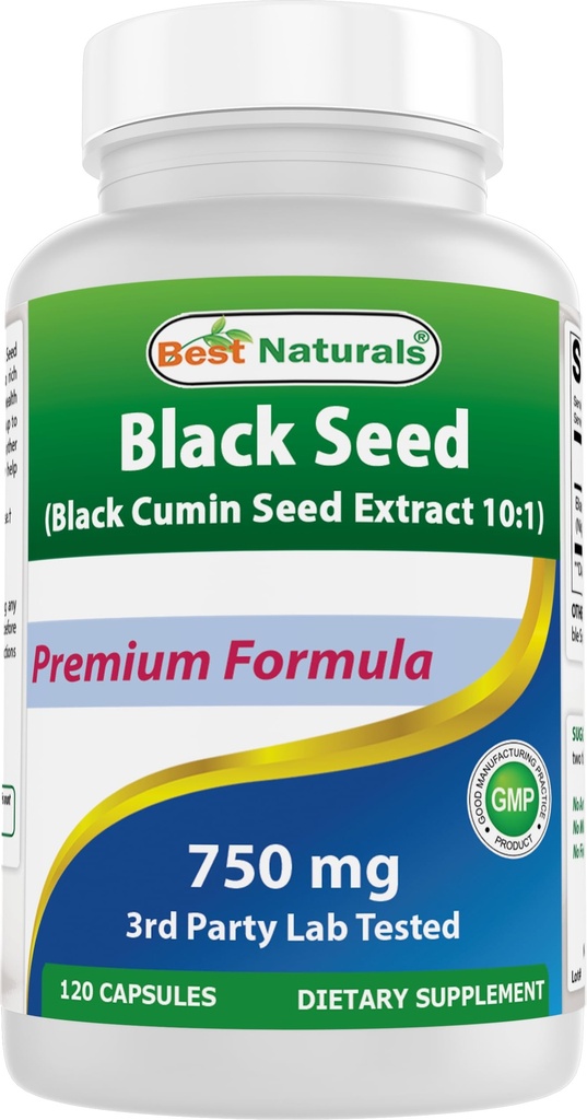 Best Naturals Black Seed (Black Cumin Seed Extract 10:1) 750 mg Per Serving- 120 Capsules