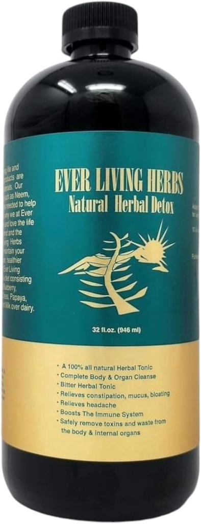 Detox herbal natural con Moringa para nutrientes e limpeza profunda con Neem, Burdockroot, Dandelion 32 oz.