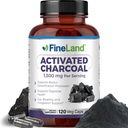 FineLand Aktivert Charcoal 1300mg - Avansert Digestive Detox Cleanse, Hjelper med gass og blooting, sirkulasjon og kolesterol støtte - Laget i USA, 120 Vegan piller