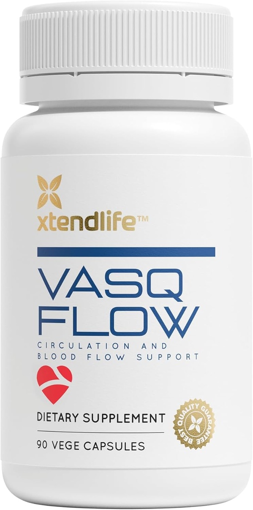 Xtendlife VasQFlow Nitric Oxide 助推器 - 用于循环,血液流动,心脏和肌肉支持 - 与红色菠菜提取和老年大蒜 - 1个月供应(90个计数)