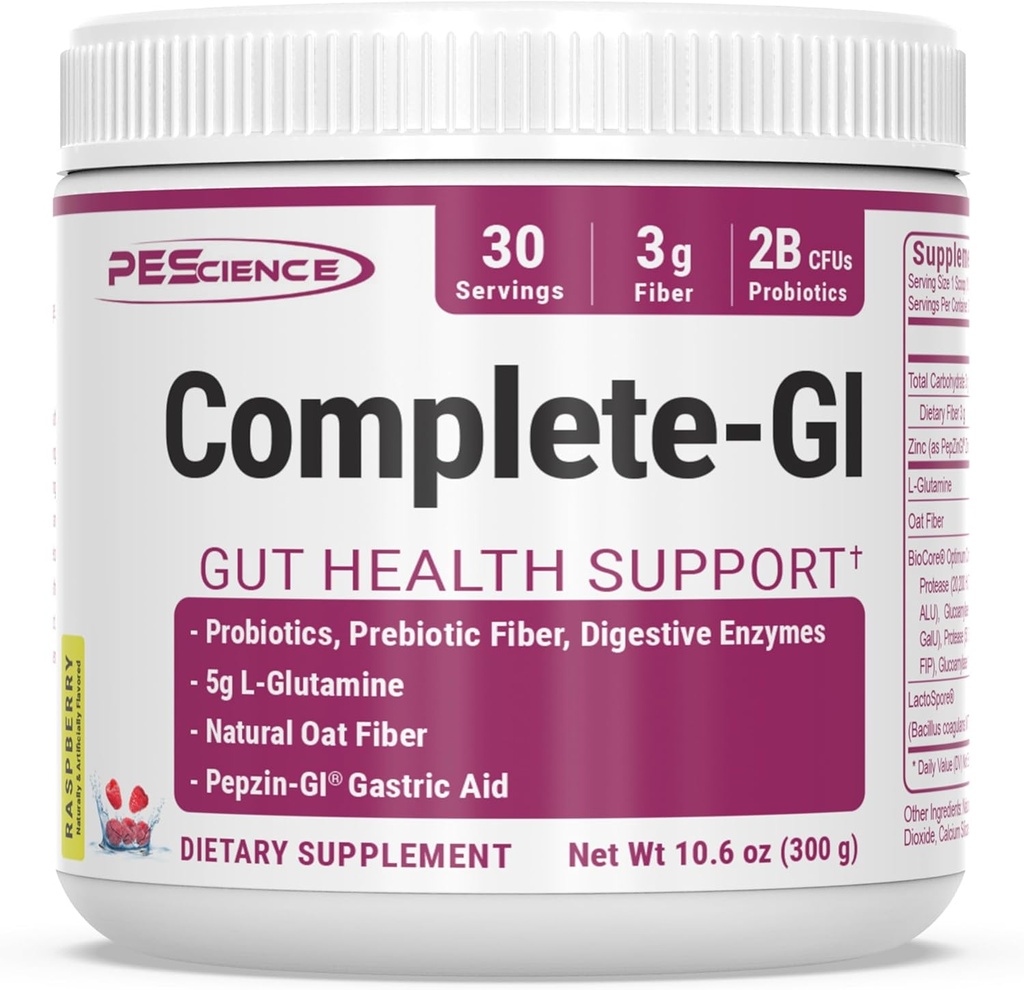 Pedica completa-GI Gut salut Powder, Probiòtics per a Dones i homes, enzymes, Farbítics Fiber, Llamina, Pepzin GI Zinc Carnosine, Raspber, 30 Servings