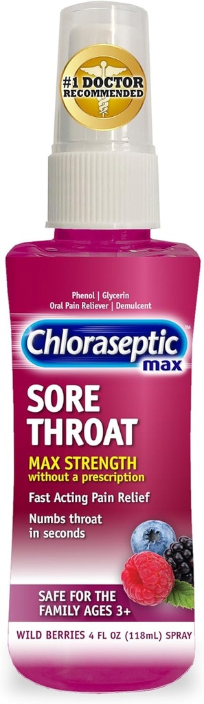 Cloraseptic Max Putere Sore Ghroat Spray, Wild Berries Flavor, 4.0 fl oz