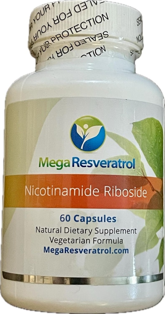 Mega Resveratrol Nicotinamide Ribosside (NR). 99% Normalizado NR cristalizado micronizado, 60 cápsulas Veggie, 250mg por cápsula. Puridade certificada. Ingredientes "inactivos". Keto, Vegan, Non-GMO