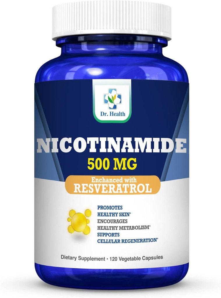 Nicotinamide 500mg Enhanced w. Resveratrol 100mg 120 Veggie קפסולות עד 4 חודשים אספקת ויטמין B3 w. Antioxidant All Natural Dietary תמיכה בריאות סלולרית & Aging Gracely
