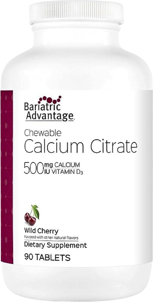 Bariatric Affle Cittember Cittember Schewable 500mg with วิตามิน D3 สําหรับผู้ป่วยศัลยกรรมบารีทริก รวมถึง เบสตริก ไบพาส และ สลีฟ กัสเตอร์ ครีมซาล - เชอร์รี่ไวต์ แฟลเวอร์ 90 เคานต์