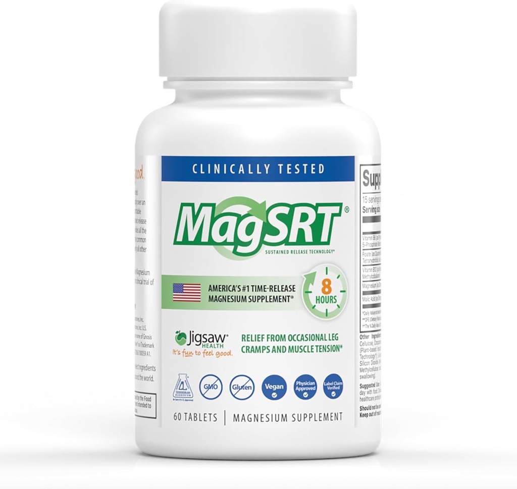 Jigsaw Health MagSRT | Magneesiumilisandiga vitamiin B6, folaat ja B12 | 60 tabletti | 15 serveerimist