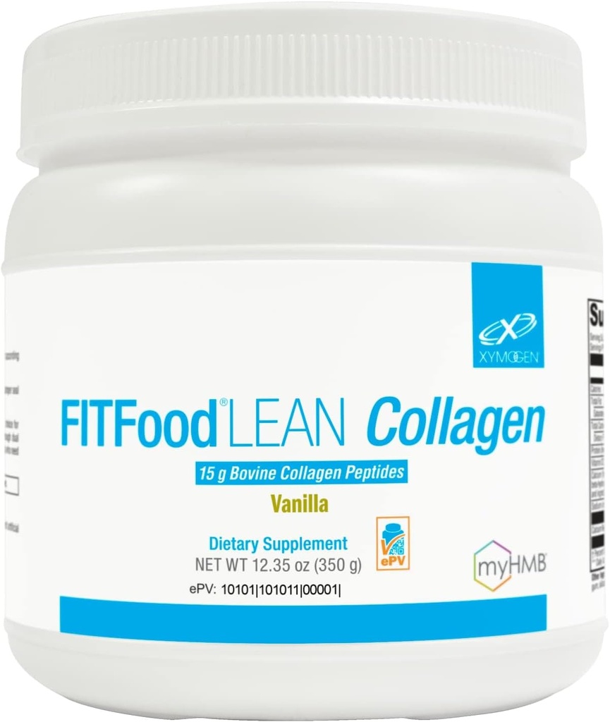 Colágeno de alimentos XYMOGEN FIT - Peptídeos de colágeno bovino em pó com HMB + vitamina D3-15g Proteína para apoiar articulações e recuperação muscular - Vanilla Flavor (12,35 onças)