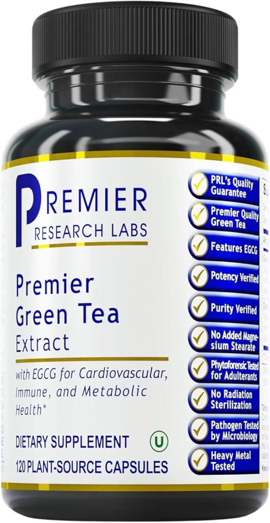 Premier Research Labs Premier Green Extraction - Te de te verd Capules, Te verd Extrate Pells, Te verd suplementari amb EC, Camellia Sinsis, Pure, Vegan Amnily - 120 Vegetal Capules