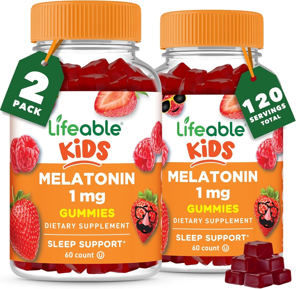 Livbar Melatonin 1 mg | Great Tasting Melatonin Gummies Kids | Glutenfri vegetarisk GMO-fri Chewable | Hjelper Falling Sove og Opphold søvn | For barn, Tenåring og Toddler | 2 Pack - 120 Gummies
