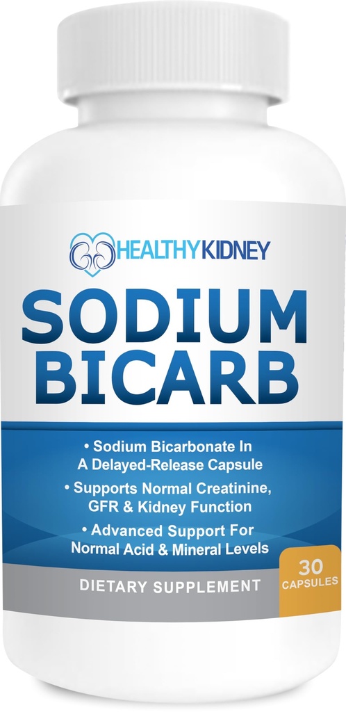 Sodium Bicarbonate 650 Mg Tablets - Delayed Release for Normal Kidney Function - Baking Soda Tablets, Sodium Pills, Bicarbonato De Sodio para Tomar, Bicarbonate of Soda - 30 Capsules
