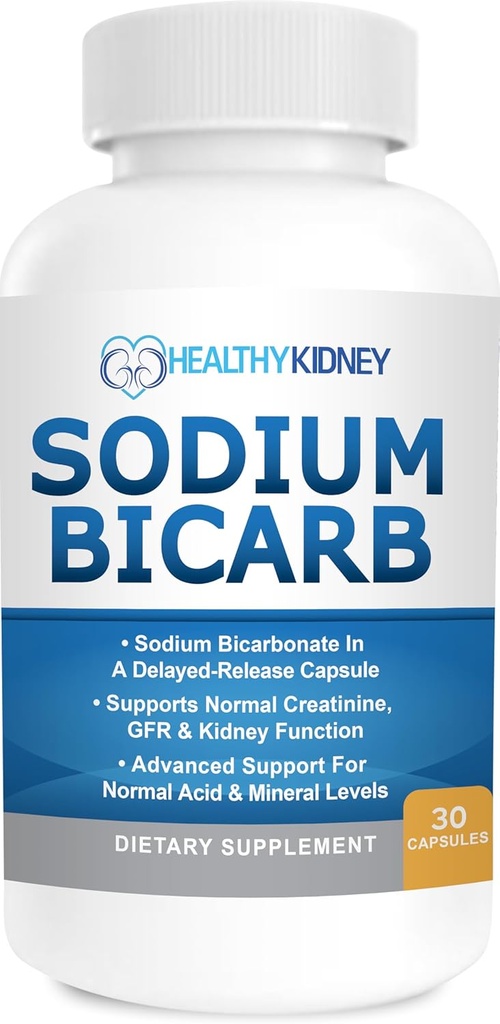 Sodium Bicarbonato 650 Mg Tablets - Delayed Release for Normal Kidney Function - Baking Soda Tablets, Sodium Pills, Bicarbonato De Sodio para Tomar, Bicarbonato de Soda - 30 cápsulas