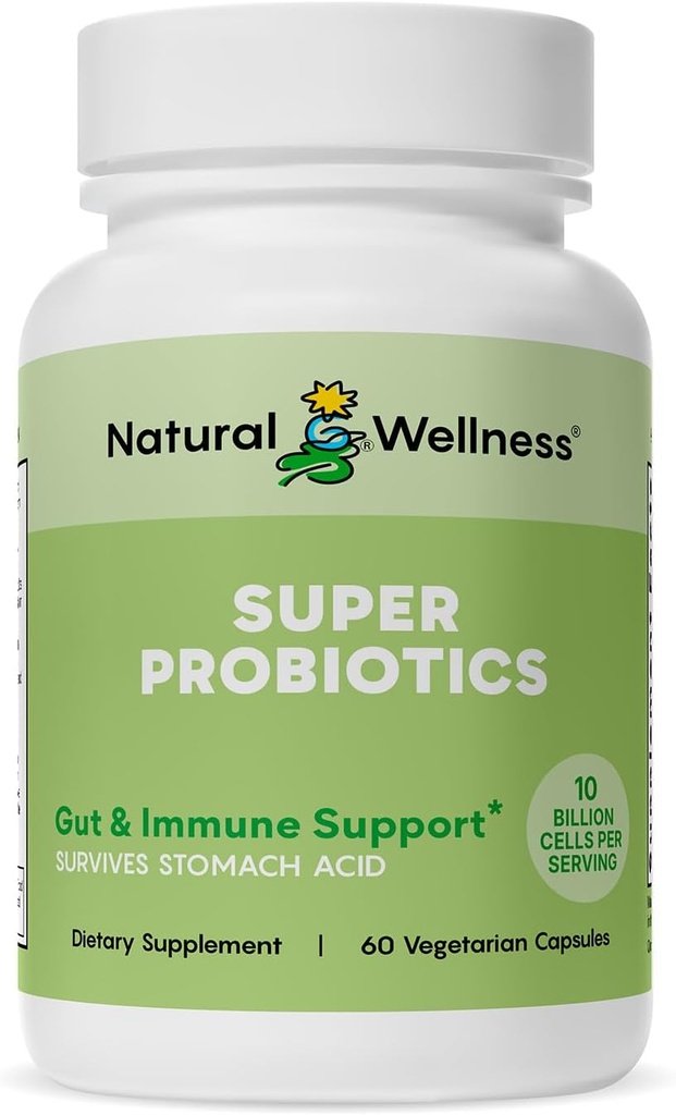 Natural Wellness Super Probiotic + Prebiotic Blend – 10 milliarder CFUs med 8 Strains – Probiotika for kvinner og menn for digestiv helse, Gut Balance & Immune Support – Ikke-GMO, 30-dagers Supply