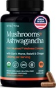 USDA Organic Lions Mane Supplement Capsules with Ashwagandha, Chaga, Reishi, Cordyceps, Turkey Tail - 10x Adaptogenic Mushroom Complex as Focus Supplement - Energy, Immunity & Nootropic