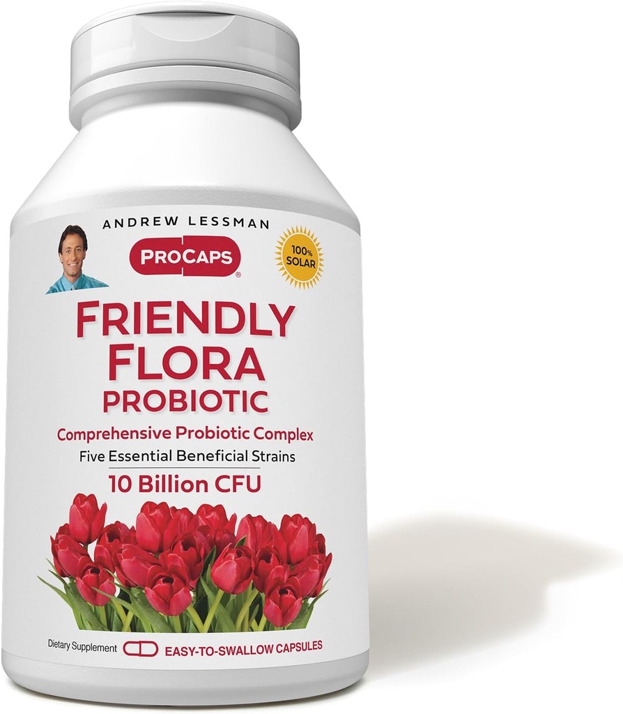 ANDREW LESHMAN Friendly Flora Probiotic 90 Capsule - 10 Miliarde de CFU, Amestec complet de cinci tulpini probiotice, suport imun puternic și digestiv. Probiotice pentru femei sau bărbați
