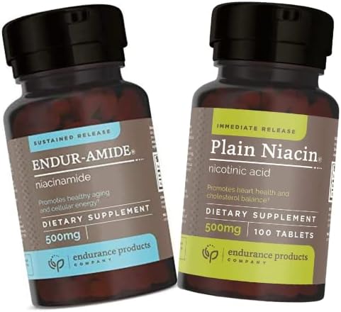 Produtos de resistencia EPC Empresa NAD+ Niacinamide B3, Endur-Amide 500mg 200 Tablets B3 Plain Niacina - 500mg inmediata liberación Vitamina B-3 con Flush - Ácido Nicotinico 100 Tablets