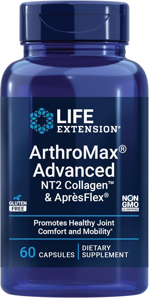 Extensió Vida ArthroMax® Advanced NT2 Collage RightnTM i AprèsFlex®, glucash sufate, Boswellia (Índia Frankincens), Mintation, Gutten- Free, No-GMO, 60 Capules
