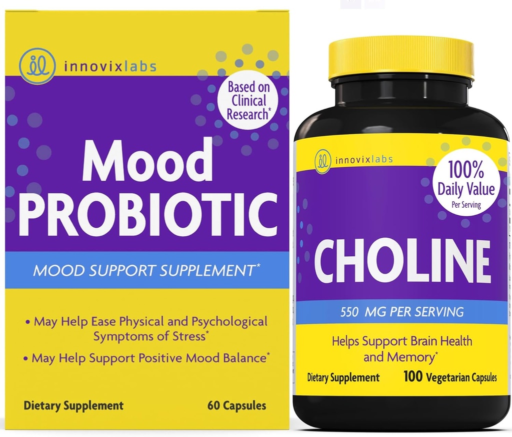 InnovixLabs Choline & Mood Probiyotik Paket Choline Bitartrate 550mg (100 Kapsül) Mood Probiyotik (60 Kapsül) Yadda saxla