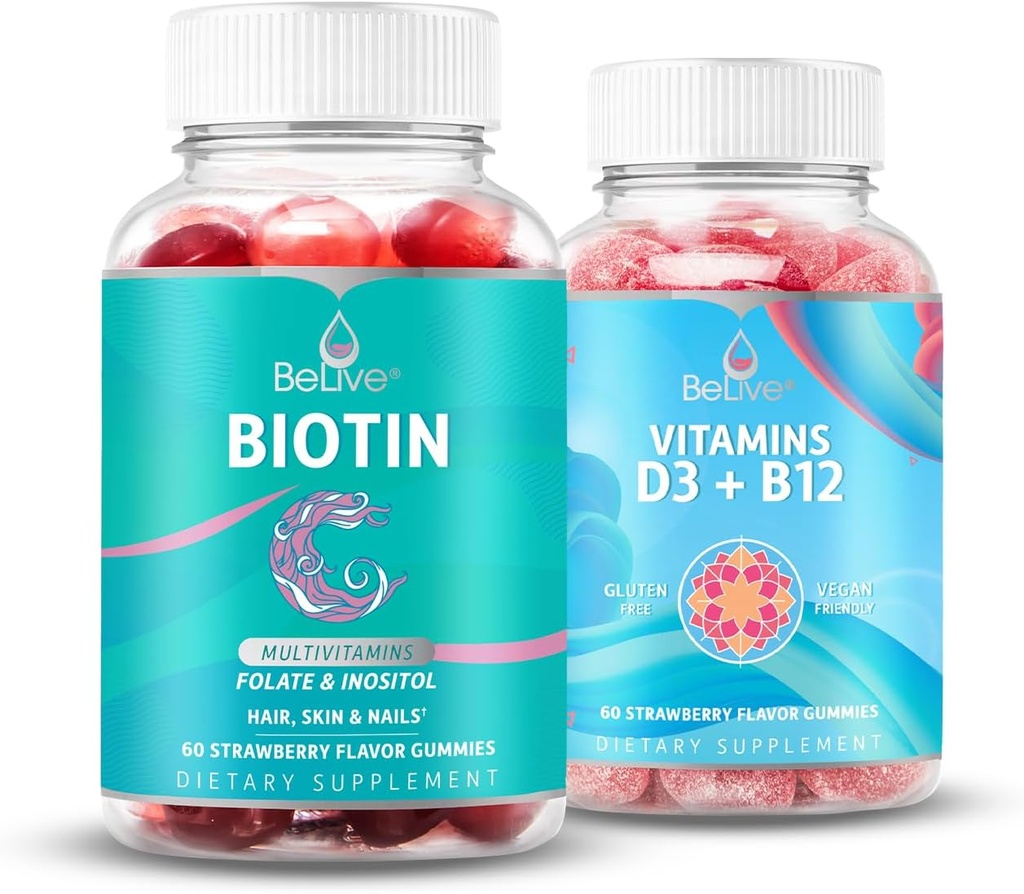 BeLive Biotin und Multivitamin D3 & B12 Bundle für Haarwachstum, Gesunde Haut & Nägel, verbesserte Knochen & Muskelkraft, Herzgesundheit und Energie