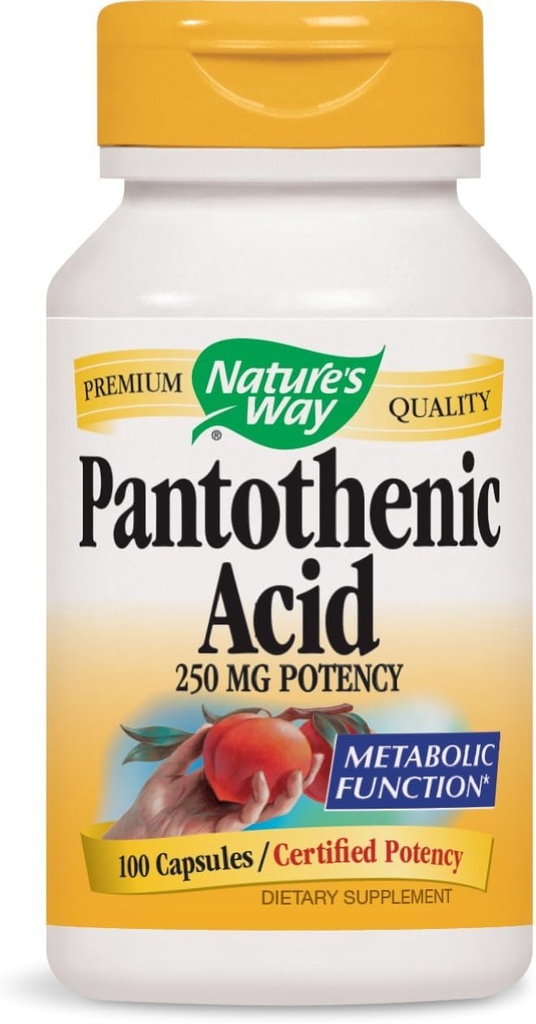 Nature's Way Pantothenic Acid 250 Milligrams Potency, 100 capsules. Pack of 3 bottles