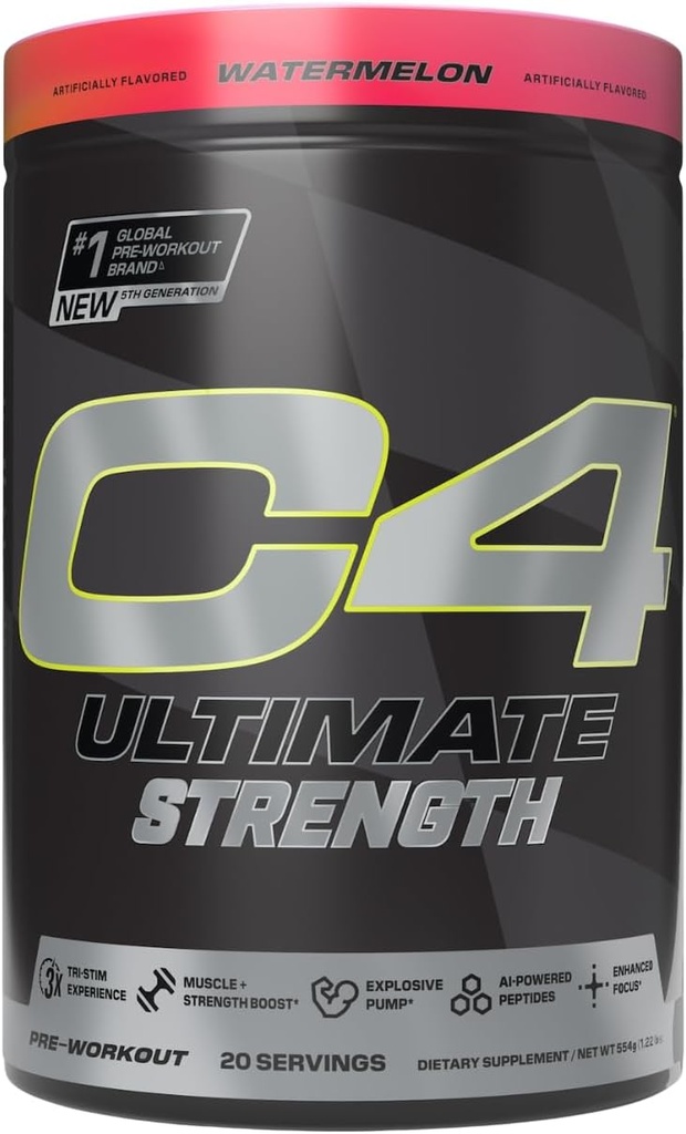 Cellucor C4 Ultimate Strength Pré Treino Pó - Tri-Stim Experience 300mg Cafeína+TeaCrine+Dinamina - Creatina e Beta-Alanina - Suplemento de Energia para Homens e Mulheres - Melancia, 20 Servings