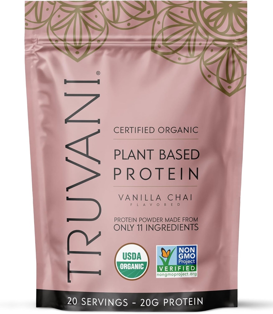 Truvani Vegan Pea Protein Powder | Vanilla Chai | 20g Organic Plant Based Protein | 20 Serve | Keto | Gluten & Dairy Free | Low Carb | No Aggiunto Sugar