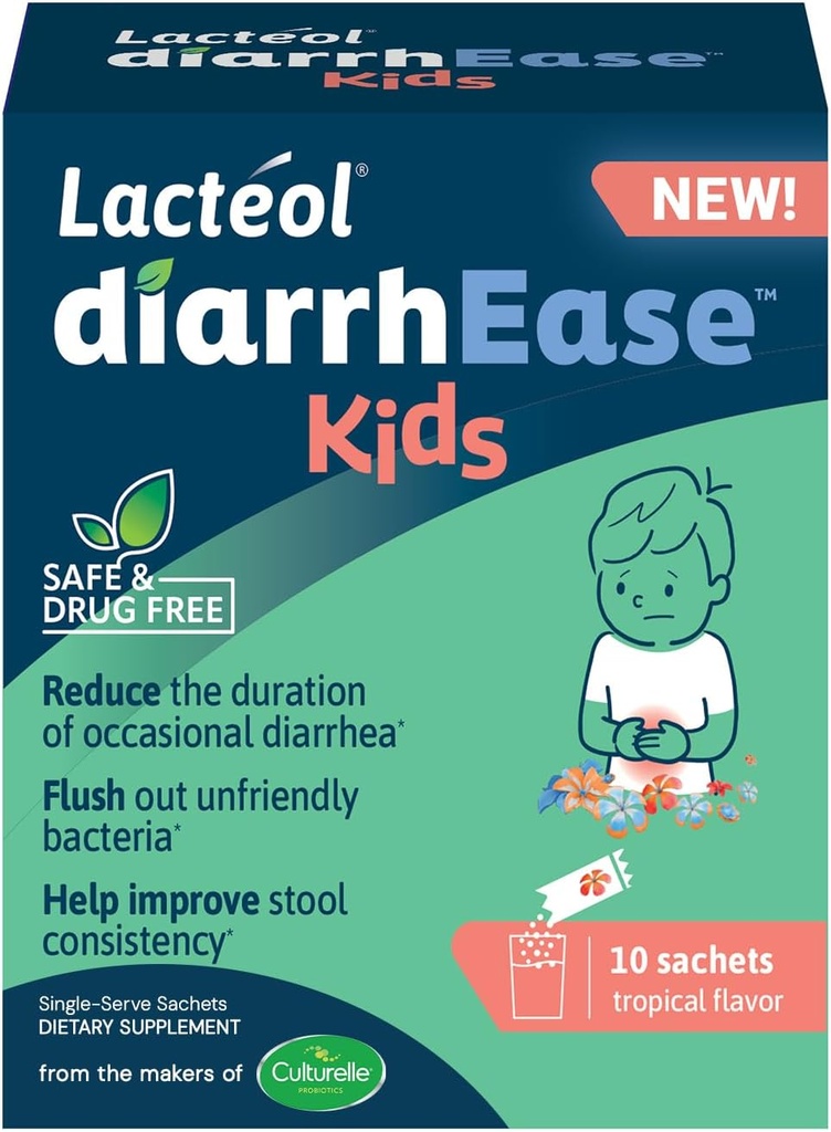 DiarrhEase Kids - A Safe, Drug Free and clinical Tested postbiotic Strain That Shortens The Durasi Occational Diarhead - Bekerja Alami dengan Tubuh Anak Anda, 10 Count
