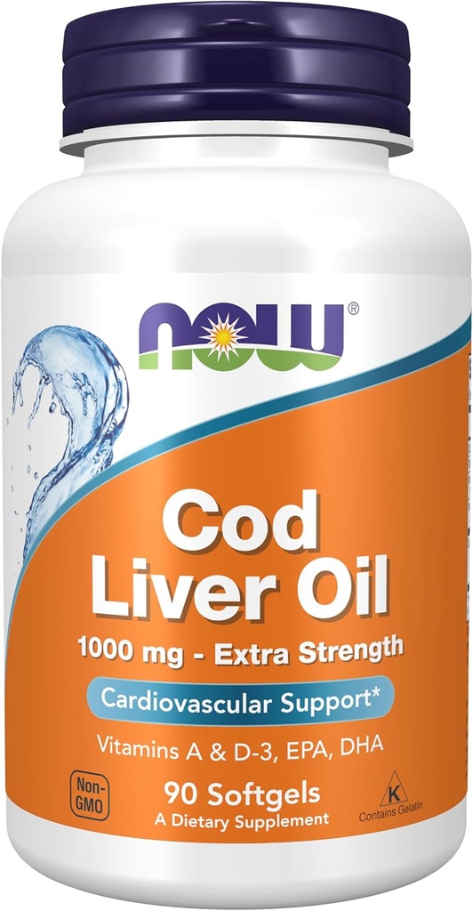 Now Foods Supplements, Cod Liver Oil, 外加维生素A & D-3, 美国环保局, DHA, 90 Softgels