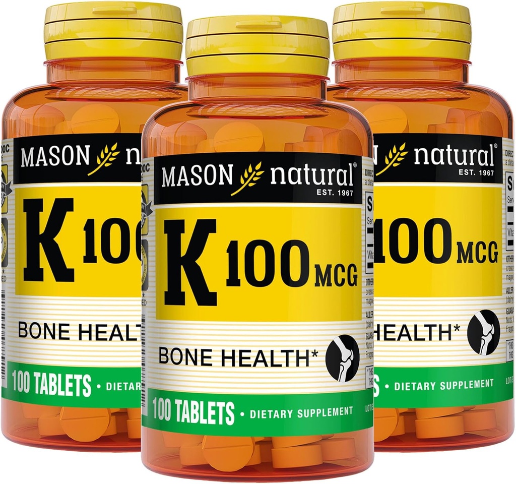 MASON NATURAL vitamina K 100 mcg, suport a Bone i Salut conjunta, ajuda Calci A absorció, 100 taules, paquet de 3